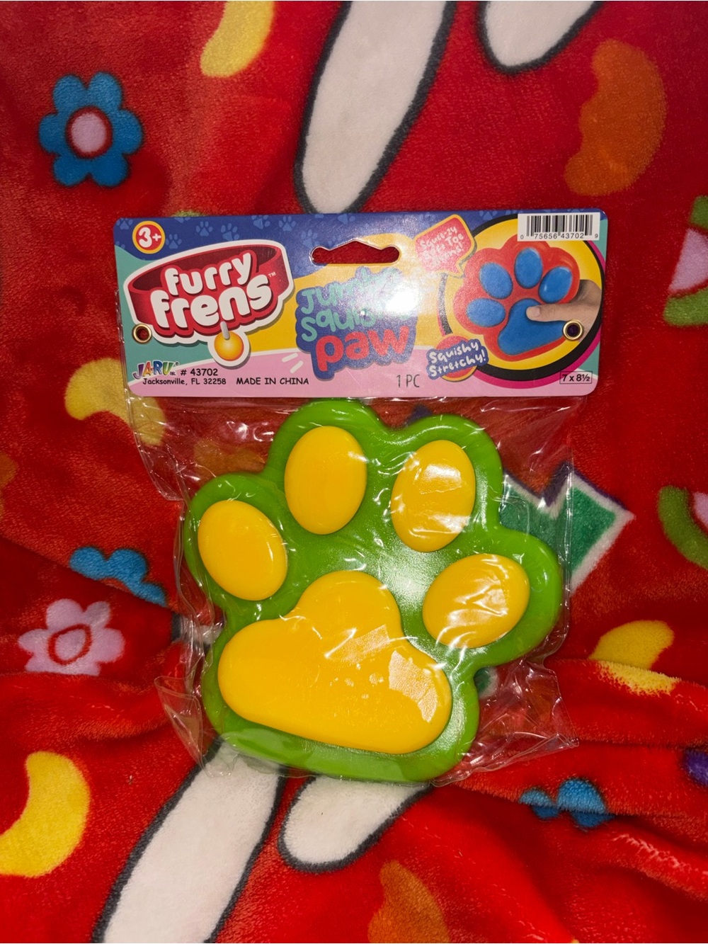 Furry Frens jumbo Squishy Paw Toy - Green & Yellow needoh fidget NEW QUICK SHIP